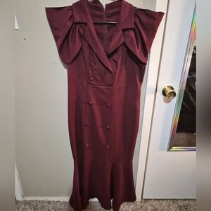 Elegant Burgundy Double-Breasted Dress